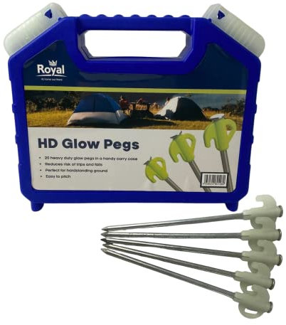 Royal Leisure Tent Awning 20 Heavy Duty Glow Pegs In Case