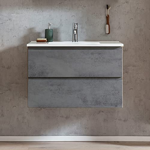 Lomadox Waschtisch mit Waschbecken, hängend, in Wotan Eiche Nb. mit Beton Optik, B/H/T ca. 80/56/47 cm