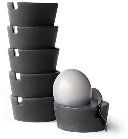 BETOLZ® Design Eierbecher 6er Set aus Beton/Eierbecher stapelbar/Egg Cups/Eierbecher Design - minimalistisch & modern, für Jede Eiergröße - inkl. Löffelhalter