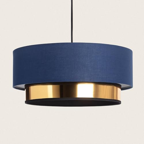 LEDKIA LIGHTING - Lámpara Colgante de Tela Friedrich | Diseño Moderno | E27 | Soporta hasta 40W | IP20 Interior | Pantalla Azul Marino, Textura, 1500x400 mm