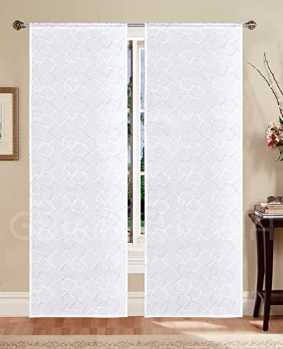 GBiancheria COPPIA TENDE KIRA RICAMATE 45X150 45X240 PER FINESTRE E PORTEFINESTRE PRONTE DA APPENDERE (45x240, Grigio)