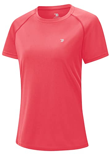 donbobo Damen Sport T-Shirt Running Fitness Shirts Oberteile T-Shirts Kurzarm Laufshirt Atmungsaktiv Schnell Trocken Elastisch Yoga Gym Fitness Trainingsshirt (Rot, XL)