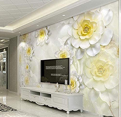 Fresken Gelbe und florale abnehmbare Fresken 3D Tapete Vlies Effekt Tv Die Fototapete Wandbild Wohnzimmer Schlafzimmer-400cm×280cm