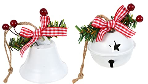TOPPERFUN 2pcs christmas bells Xmas bell hanging decor Holiday Party Decor Holiday Jingle Bells jingle bell ornaments home decorations hanging decor for Xmas tree big bell pendant iron white