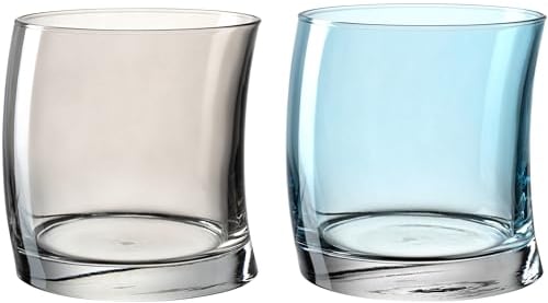 Leonardo Swing 70702 - Set di 12 bicchieri per acqua, lavabili in lavastoviglie, con forma curva, colore: grigio/blu, 250 ml