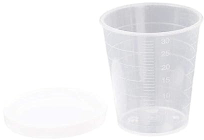 1 taza de medición de 30/50 ml con tapa con recipiente de química transparente graduado, suministros de experimentos transparentes