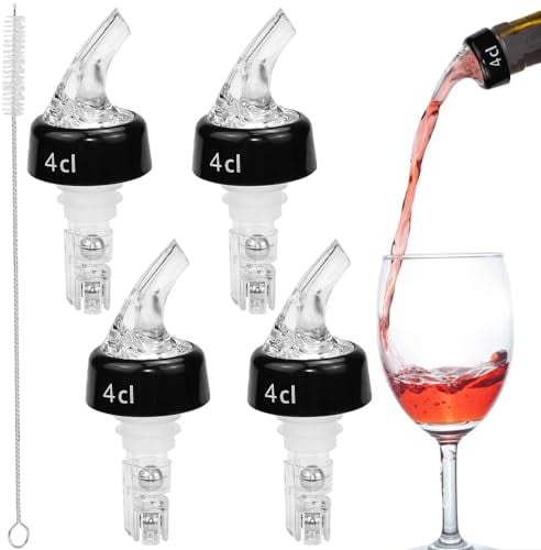 SLTAXAR 4 Stück Flaschenausgießer Spirituosen 4cl Dosierer für Flaschen, Ausgiesser für Spirituosen 4cl mit Bürste Portionierer Flasche bar Bottle pour Spouts Dosierer für Wein Schnaps Cocktails Öl