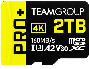 TEAMGROUP A2 Pro Plus Card 2TB Micro SDXC UHS-I U3 A2 V30, R/W up to 160/110 MB/s for Nintendo-Switch, Steam Deck, Gaming Devices, Tablets, Smartphones, 4K Shooting, with Adapter TPPMSDX2TIA2V3003