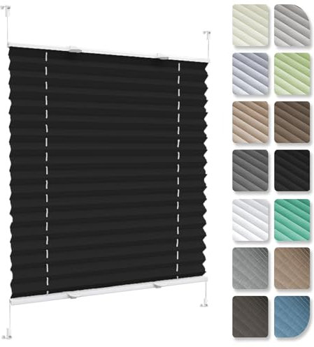 Plissee Klemmfix Ohne Bohren 40 x 135 cm, Blickdicht Sichtschutz Sonnenschutz, Rollo Jalousien Plissee Wabenplissee, Thermo Plissee Ohne Bohren, für Fenster & Tür, Schwarz
