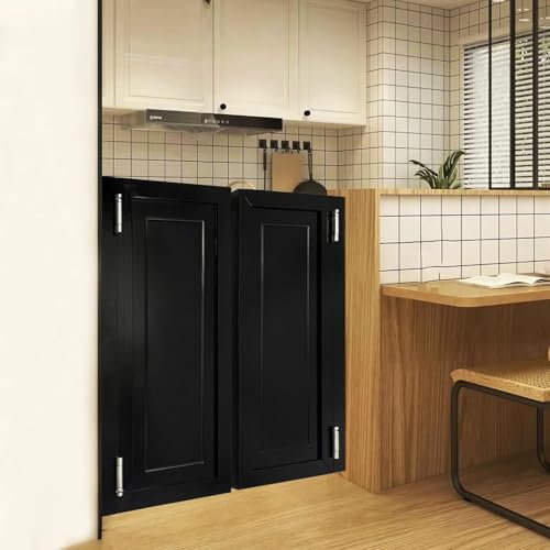 Portes Intérieures De Salon Café Portes Épaisses En Bois Massif Noir Comprend Charnières Pour Bar Cuisine Boutique Porte Pleine À Fermeture Automatique À Demi-Taille,W110xH90cm(43.30x35 43in)