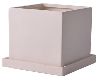 IOEDHW Maceta Cuadrada de cerámica, Maceta de cerámica de Cubo sólido con platillo y Orificio de Drenaje, Maceta Cuadrada mínima única para decoración de Interiores y Exteriores
