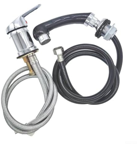 Besttoolifes Einhebel-Mischbatterie mit ausziehbarer Handbrause aus Chrom, 80 cm Stoffschlauch, 120 cm Gesamtlänge, für Shampoo-Stühle, Friseur-Waschtisch, Waschbecken, Hochdruckarmatur