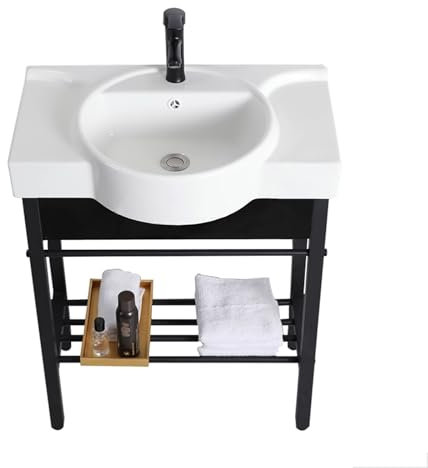 Waschbecken küche Keramik handwaschbecken spültisch haushalts-spülbecken Outdoor Freistehende Universalspüle Waschküche 1 Becken mit Wasserhahn Keramik Waschbecken(25.6in/65cm)