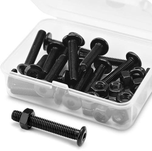 (16 Ensembles) M6 x 30mm Boulons et écrous à Tête Creuse Kit 304 Acier Inoxydable Oxyde Noir, Boulons de Meubles, Vis de Connecteur Pour Meubles
