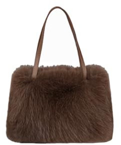 Ulisty Damen Klein Kunstfell Fuchs Pelz Tote Tasche Mini Pelzige Henkeltaschen Plüsch Schultertasche Umhängetasche Handtasche Kaffee