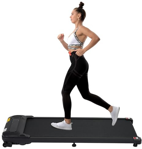Merax Laufband, Walking Pad mit Steigung, Kompaktes Schreibtisch Laufband mit LED-Anzeige, für Zügiges Gehen, Joggen, 1,5 PS Motor, 1-6 km/h, Schwarz