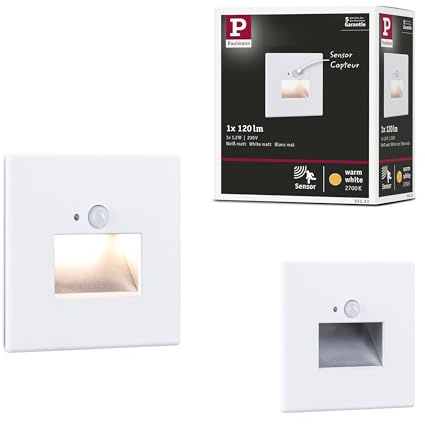 Paulmann Wand-EB-Set Edge Sensor 1x1,2W 2700K Weiß matt | Wandeinbauleuchte mit PIR-Sensor, Farbtemperatur 2700K, IP20, für Einbau in 68mm Dosen