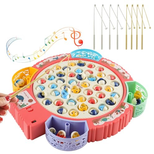 Aischens Angelspiel Fische Angeln Spiel Spielzeug mit 55 Fischen und 8 Kinderangel, Spinnendes Angelspielzeug mit Musik Kinder, Magnetisches Angelspiel ab 3 4 5 6 Jahre Mädchen Jungen Geschenke