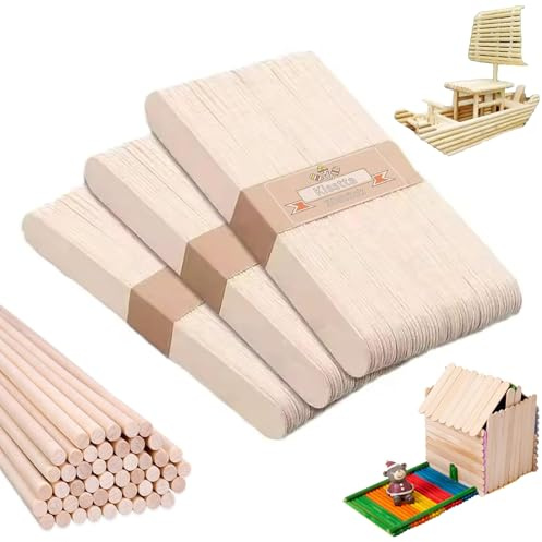 200 er Eisstiele Holz, Holzspatel zum Basteln Groß Breit, HolzstäBe zum Basteln, Eis HolzstäBchen zum Rund Basteln, Bastel EisstäBchen HolzstäBchen, Rundholz Natur Holzstab Bastelholz für Diy Deko