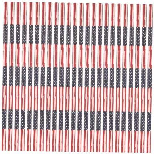 Healeved Star Stripe Pattern Paper Straws 50pcs Straws 4th of July Decorations for Party
