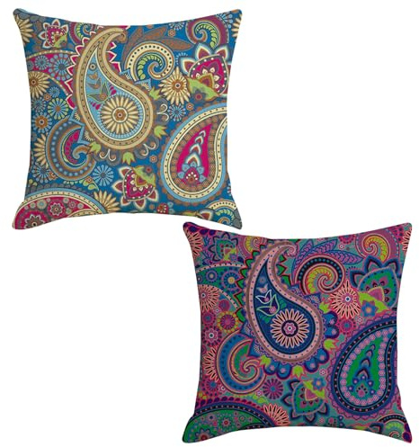 HTTDSLF 2er Set Boho Deko Kissenbezug 45x45 cm, Bohemian Indisch Kissenbezug, Leinen Dekokissen Kissenbezüge, Boho Kissenbezüge, Bunt Kopfkissenbezug mit Reißverschluss