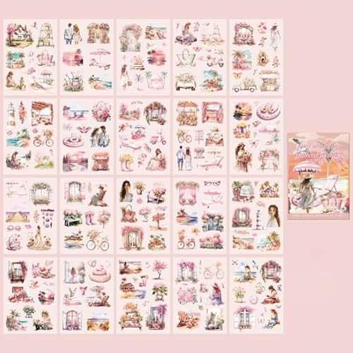 DIELOVEHUA 20 Blatt Scrapbooking Sticker, Blumen Landschaft Scrapbook Aufkleber, Jahreszeiten Stickers, PET Ästhetische Vintage Aufkleber, für DIY Scrapbook, Journaling, Fotoalben (Sommer)