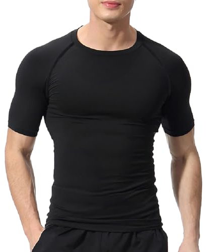 HotYou Mens Compression Top Short Sleeve Shirts Running Design Quick Dry Base Layer T-Shirts for Gym Sports Fitness Workout Cycling,Training,Black,XS