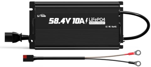 LiTime 48V 10A Lithium Batterieladegerät, 0V-Aktivierung, 58,4V AC-DC | Für 51,2V LiFePO4 Akkus, Kabelschuhe & Kühlgebläse, Mehrfachschutz, Smart 3-Stufen-Ladung für Golf Cart, Off-Grid & WoMo