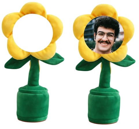 Dancing Flower with Custom Face,Personalized Singing Dancing Sunflower Toy,Customed People Face Singing and Dancing Toys,Plush Toy Interactive Gifts for Kids,Friends,Birthdays With Gift (Yellow)