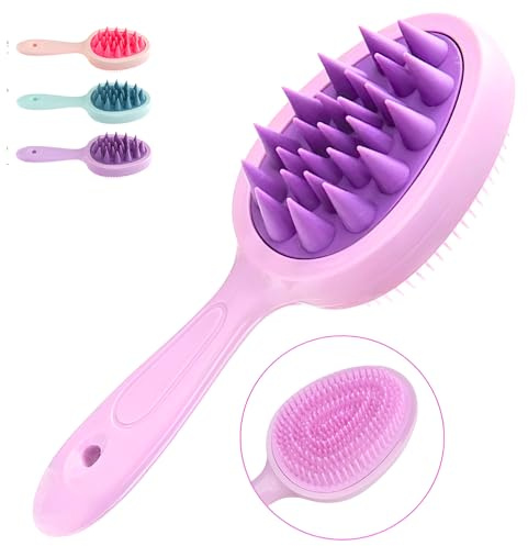 2-in-1-Haarbürste, Massagegerät und Entwirrer, doppelseitiger Kamm mit Griff, Massagegerät für Kopfhaut und Haarpflege, Violett