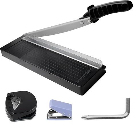 WIYETY 3 in1 A4 Papierschneider: Hebelschneider Manuell, Für bis zu 8 Blätter, Papierschneider A4/B5/A5/B6/B7 mit Corner Fillet, Hole Punch für Karton-, Papier- & Bastelarbeiten für Büro, Schule, Foto
