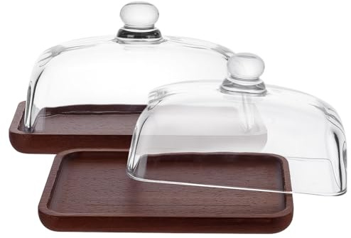 NBEADS Alzata Rettangolare In Legno per Torte con Cupola In Vetro, Piatto per Torta con Coperchio Cupola In Vetro per Torta con Base per Regali Da Forno In Cucina, 12×17.6×10cm