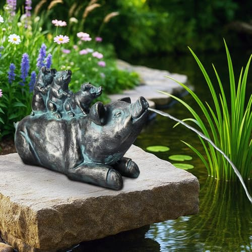 Garghilé solaire avec pompe, statuette d'étang avec pompe solaire et jeu d'eau, décoration de jardin en polyrésine effet bronze, fontaine solaire pour bassin de jardin et cours d'eau