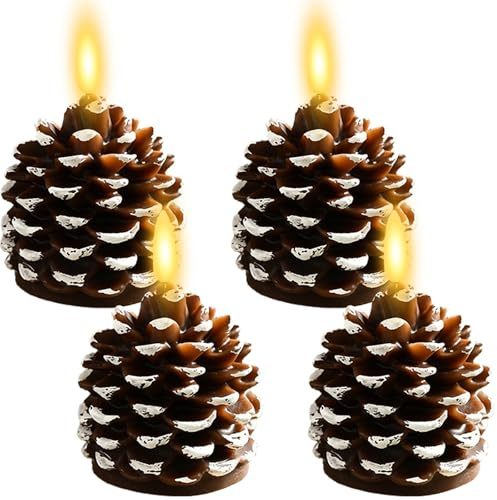 LUKIUP 4 Stück Led Flammenlose Tannenzapfen Kerzen Weihnachtsdeko, 3D Tannenzapfen Imitat Flammenlose Kerzen Batteriebetrieben FüR Party Weihnachtsdeko Innen, Tisch Deko