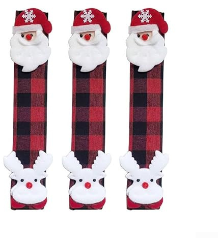Non woven fabric fridge handle covers with 3D Christmas designs, protecting handles from fingerprints and wear while adding an attractive holiday theme to kitchen appliances (D)