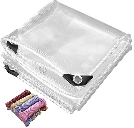 Lona Transparente Impermeable 200 x 250 cm Protege contra Lluvia y Vientos Fuertes Multiusos Toldo UV para Jardín, Balcón, Obra y Recinto de Mascotas, Color Transparente