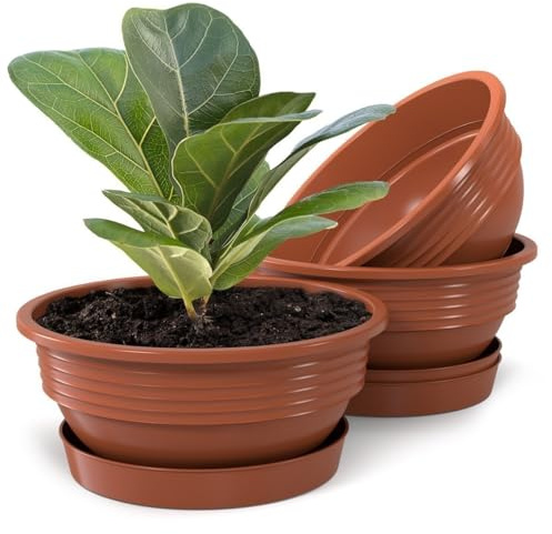 Plastard 3er Set Pflanzenschalen Ø 45 cm mit Untersetzer rund – Terrakotta | Witterungs-, UV- & frostbeständig, inkl. 40 cm Untersetzer, ideal für Garten, Balkon & Innenbereiche, Deko Blumenschale