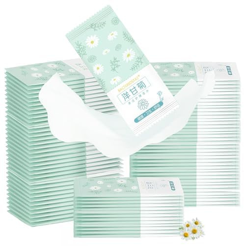 100 Stück Erfrischungstücher, Feuchttücher Einzeln Verpackt,Kamille, Aloe | Feuchte Waschlappen Einzeln Verpackt, Feuchtes Toilettenpapier, Hygienische Reinigungstücher, für Empfindliche Haut