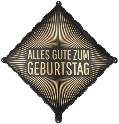 Folienballon 46x46cm Alles Gute zum Geburtstag - 1 Ballon für Helium oder Luft - Luftballon mit Strahlenmotiv für Geburtstag Jubiläum Jahrestag - Folienluftballon als Geschenk Partydeko - Schwarz Gold
