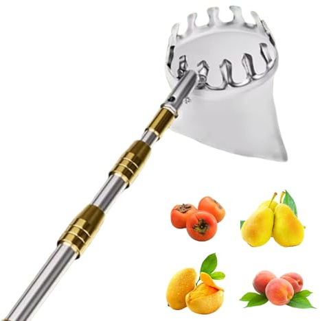 perche de récolte, Pince à fruits télescopique en acier inoxydable, outil de cueillette for poires, citrons, oranges, abricots et verts(3m)