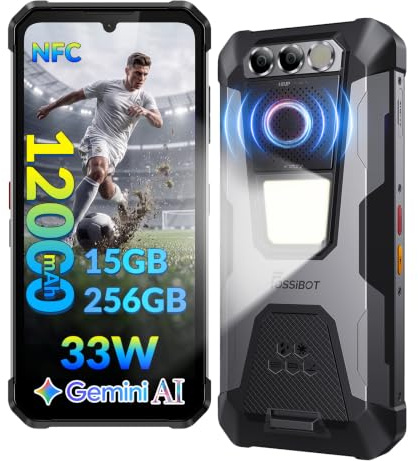 FOSSiBOT F106 Pro-12000mAh/30W Rugged Smartphone, 8+256GB/2TB Telefono indistruttibile, Display FHD+ da 6,58 48MP+20MP Visione Notturna, 110dB Altoparlante, 512LM Luce da campeggio, IP68/IP69K