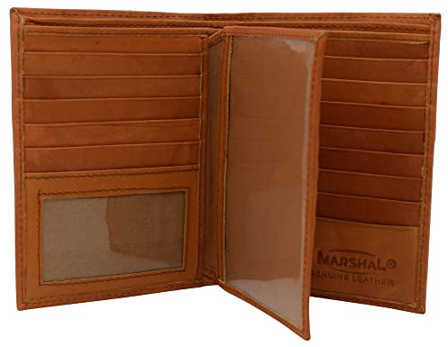 MARSHAL Portefeuille hipster à deux volets en cuir de qualité supérieure avec blocage RFID pour cartes de crédit (brun clair), peau, One Size, 2 volets