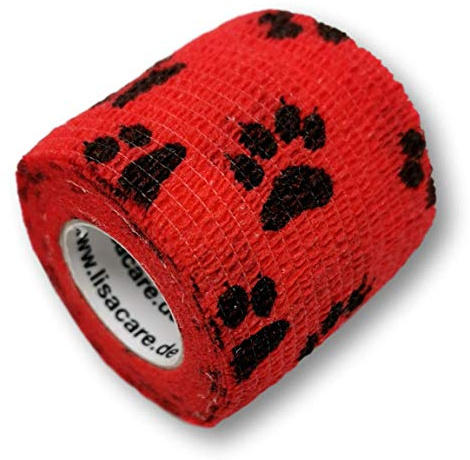 LisaCare Verband Hund - 4 Rollenpflaster 5cm breit - Pfote rot | Hundepflaster für Haustiere & Pferde - kohäsiv, selbsthaftend, elastisch - Riesige Auswahl - Wundverband, Fixierverband
