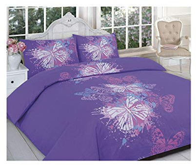 Excellent Hotel Quality Single Printed Butterfly Purple Design Duvet Cover Set Bedding Set with pillowcases - Single Size