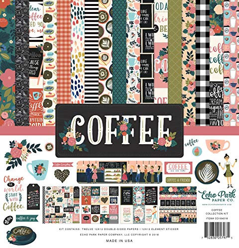 Echo Park Paper Company Kaffee-Sammelset, Papier, 30,5 x 30,5 cm, Pink/Grün/Rot/Marineblau/Blau/Blaugrün/Schwarz