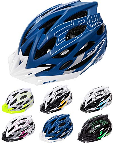 meteor Fahrradhelm Herren Damen Kinder-Helm MTB rollerhelm kinderfahrradhelm Mountainbike rennradhelm Inliner skaterhelm fahradhelm Scooter Jungen Bike Helmet L(58-61cm), Blau Weiß