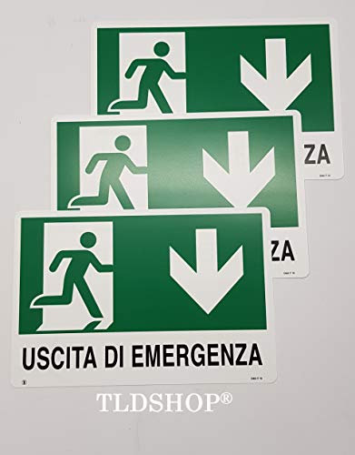 TLDSHOP® CARTELLI SEGNALETICI IN PVC USCITA DI EMERGENZA - FRECCIA VERSO IL BASSO  20X30 (3)