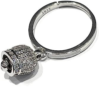 Anello Regolabile con campanella da 10,5×9 mm Pendente ZIRCONI Placcato Oro Bianco in Argento 925‰