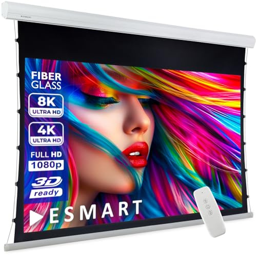 ESMART Expert XTR Tension-Leinwand, Gesamtbreite 297 cm, Tuch: Akustik | Bildfläche 266 × 149 cm, Format 16:9, akustisch transparent für verdeckte Lautsprecher, inklusive Fernbedienung