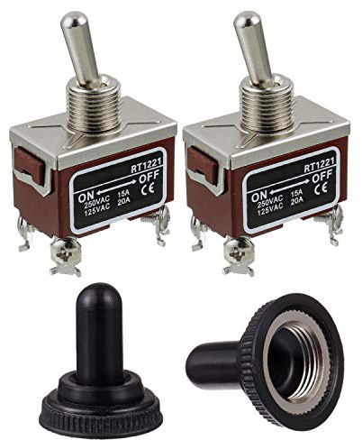 BOJACK RT1221 Kippschalter 125V 20A 250V 15A DPST EIN - AUS 4 Klemmenstift-Wippschalter mit wasserdichter Metallkappe (Packung mit 2 Stück)